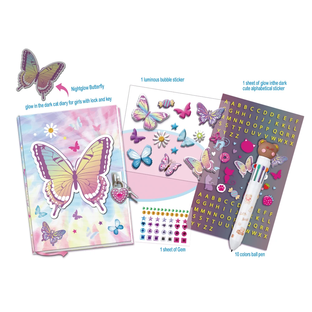 2024 Kids Stationery Set Beauty DIY Secret Dairy Set  Lock and Key Glow in the Dark Set Kids Toys