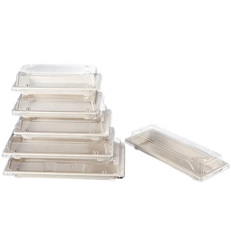 Fresh Natural Pulp Sugarcane Bagasse Biodegradable Pulp Sushi Tray With Anti-Fog Lid