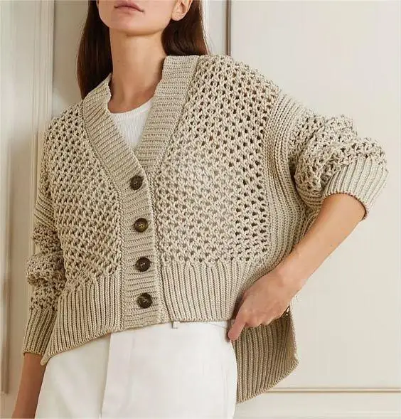 2024 Manufacturer Custom Design Summer Soft Womens Cotton Mesh Crochet Crop Top Cardigan Sweater with Button