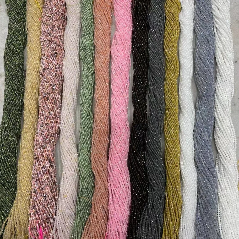 Fine Faceted Cut Nature Stone Bead 2mm 3mm 4mm Loose Small Size Gemstone Strand Beads for Jewelry Making Bracelet DIY Designer