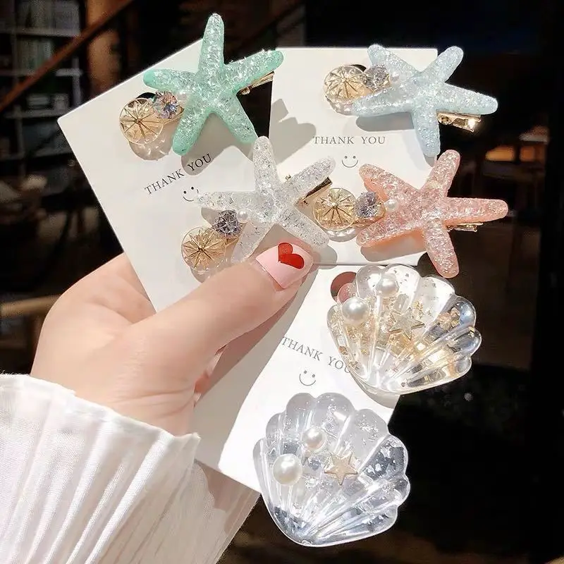 South Korea INS holiday wind sea starfish hair clip set diamond super flash clip temperament bangs hair clip headwear