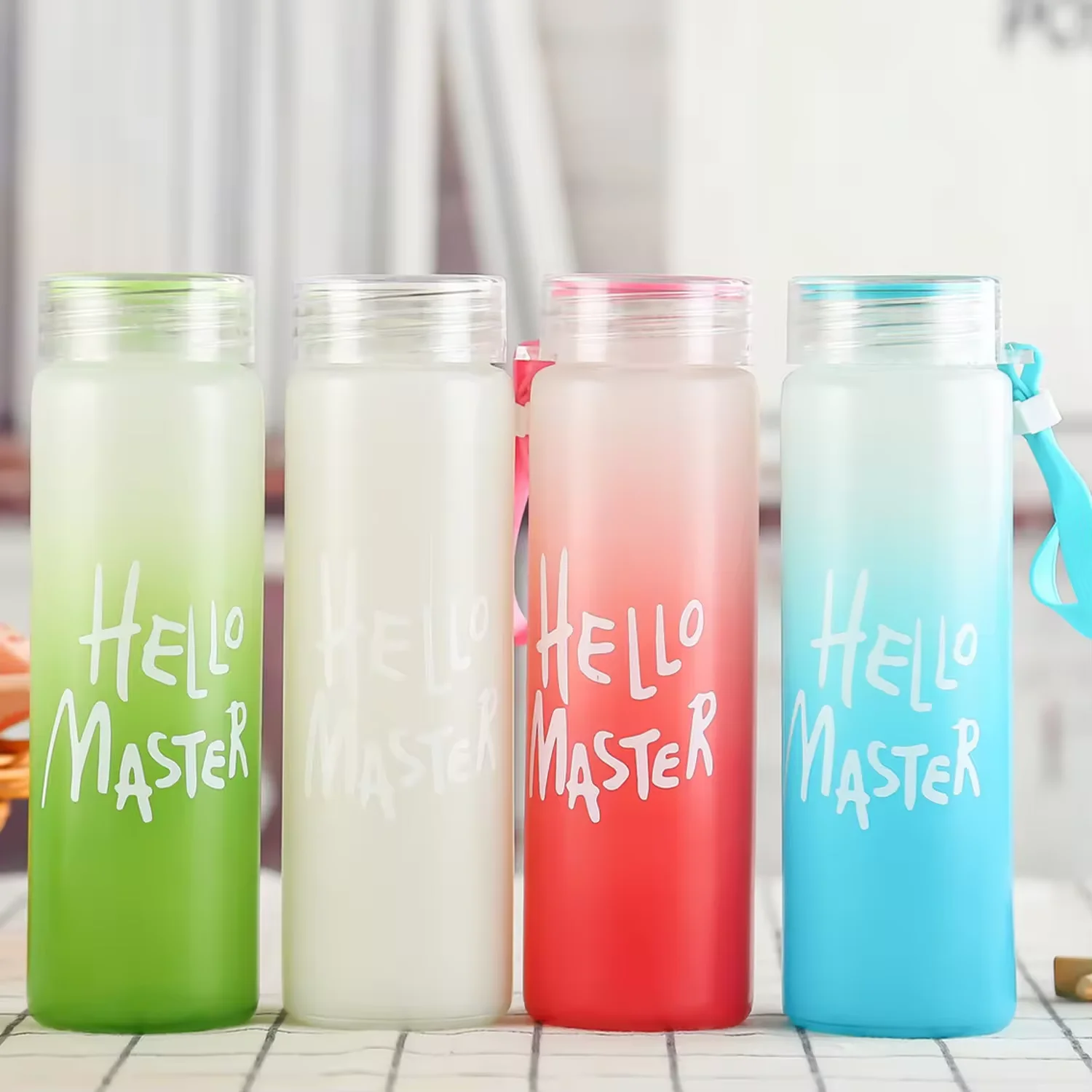 2024 Hot Sale Wholesale Colorful Glass Water Bottle Frosted Drinkware Cheap Glass Camp Water Bottles