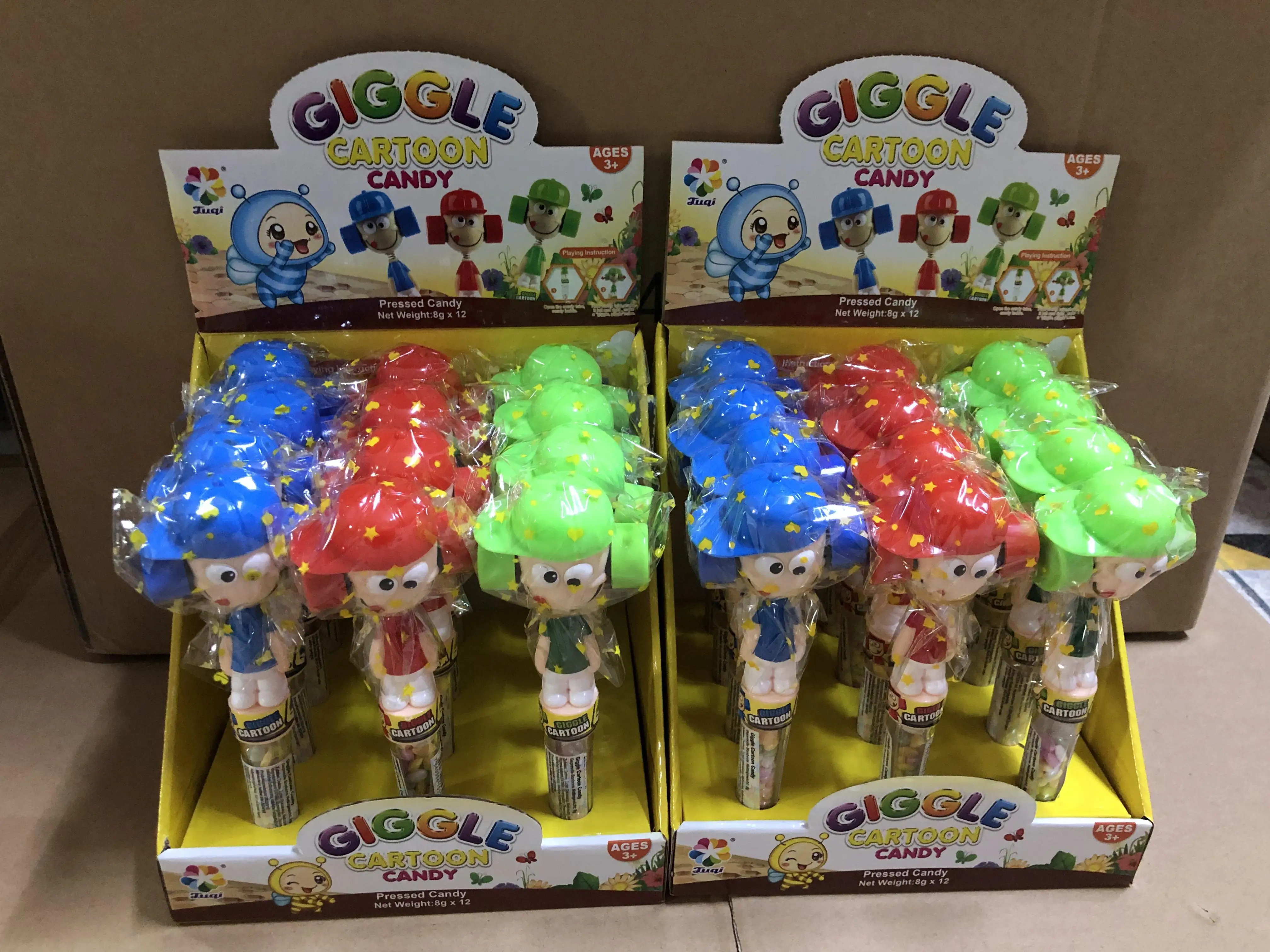 Chinese Sweet Hard Candies Dulces Con Juguete Giggle Smiley Whistle Cartoon Candy Surprise Toys Candy