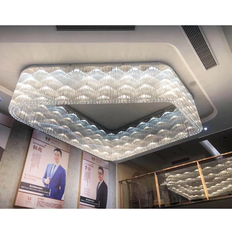 Sunfidi Lighting custom modern hotel lobby handmade art trapezoidal glass pendant chandelier