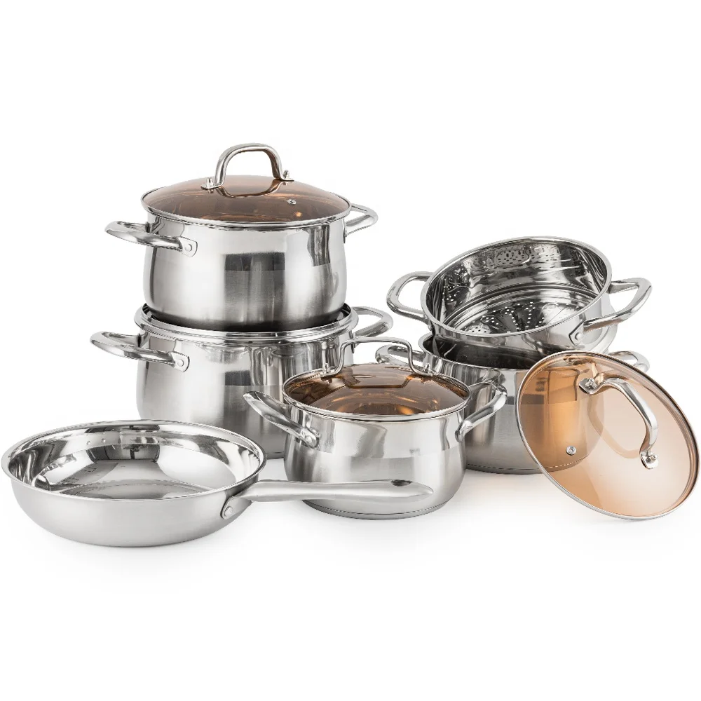 Wholesale Luxury Kitchen Heavy Duty Induction Base Stainless Steel Non Stick Cooking Ware Pot And Pans Cookware Set