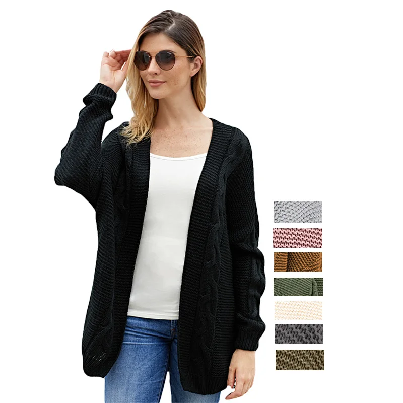 Hot Selling Fashion Solid Color Women Tops Chunky Wide Long Sleeve Knit Cardigan Sweater For Woman