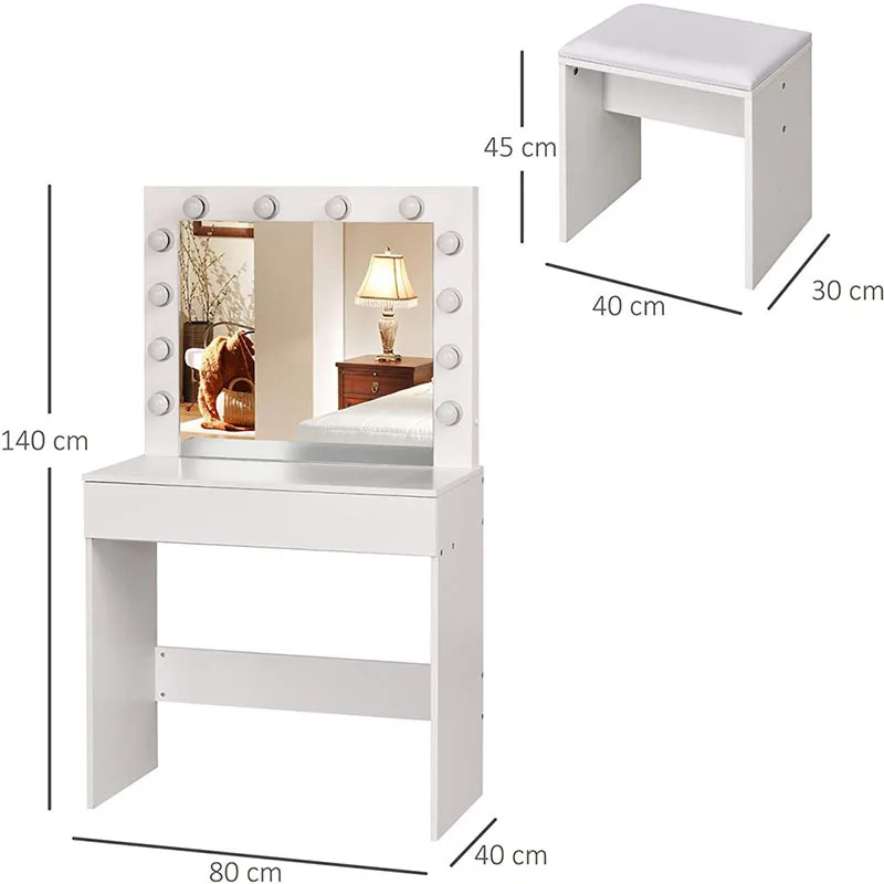 dressing table set bedroom furniture makeup table wooden drawers  vanity dresser mirror with led lights