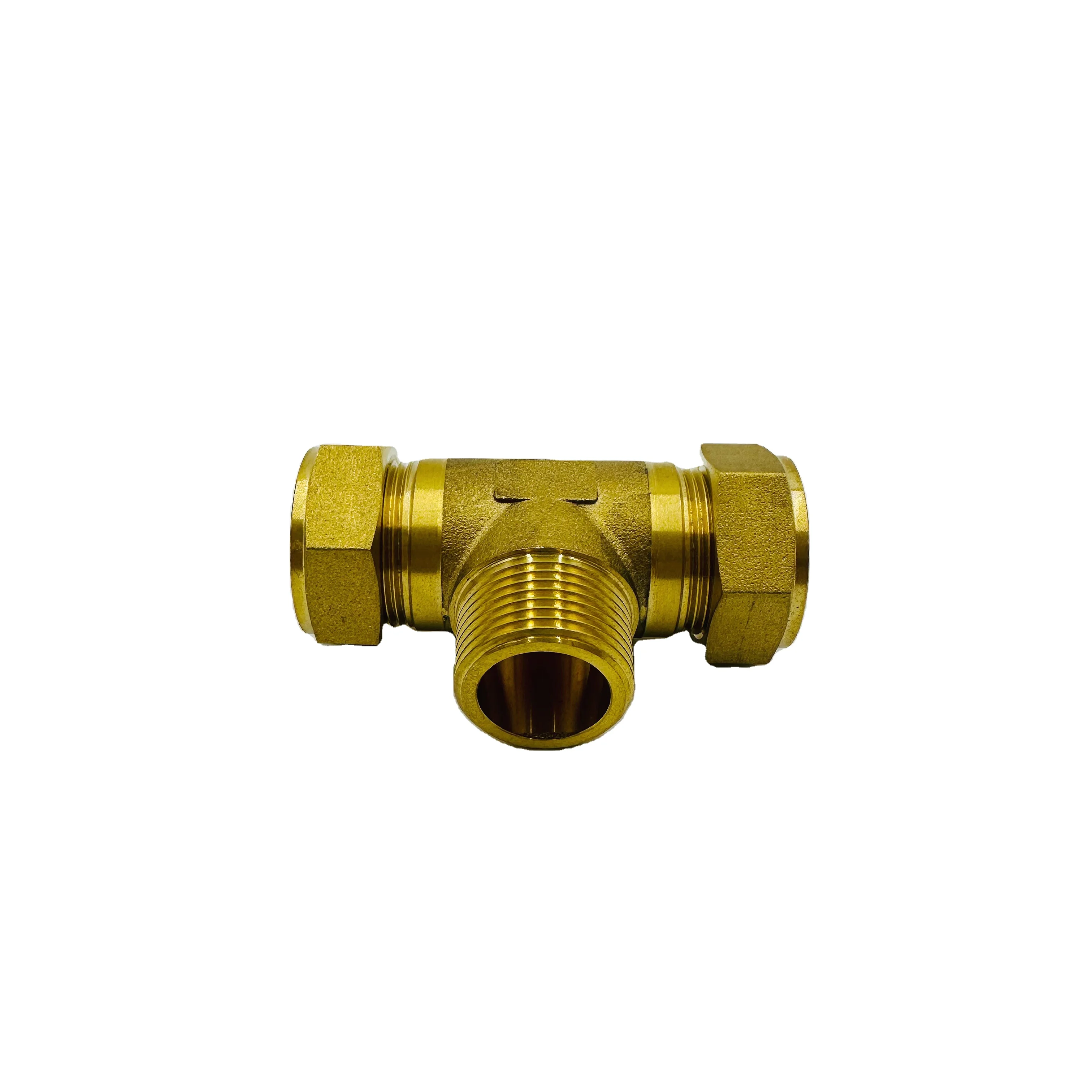 Factory Tee Copper Fittings Valves 22mm Male Brass Pipe Tee Compression Fitting Connector