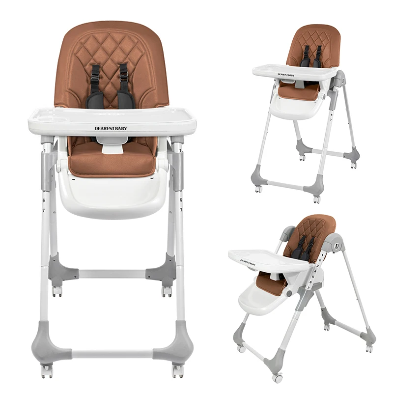 Dearest Cream Portable Kids Feeding Chair Baby High Chair Safety Belt Baby Dining Chair With Wheels