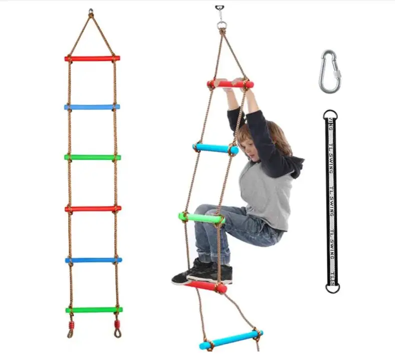 Well Selling Climbing Rope Ladder Tree Swing Set with plastic 6 section for Backyard