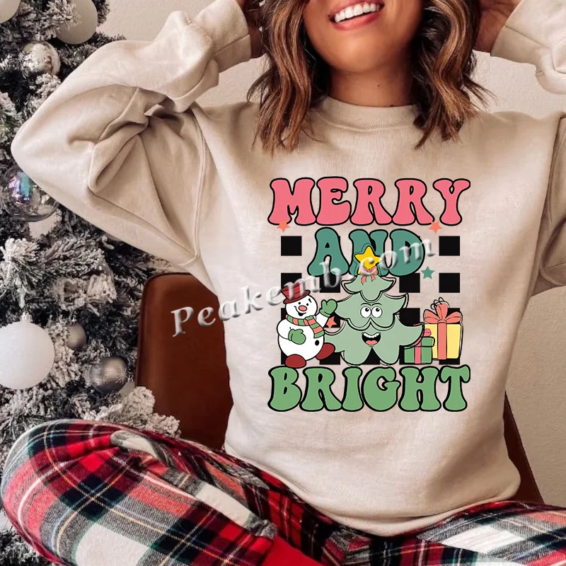 Merry and Bright Print dtf Transfer Christmas Halloween Design Heat Transfer Sticker Screen Print Transfers for Clothes