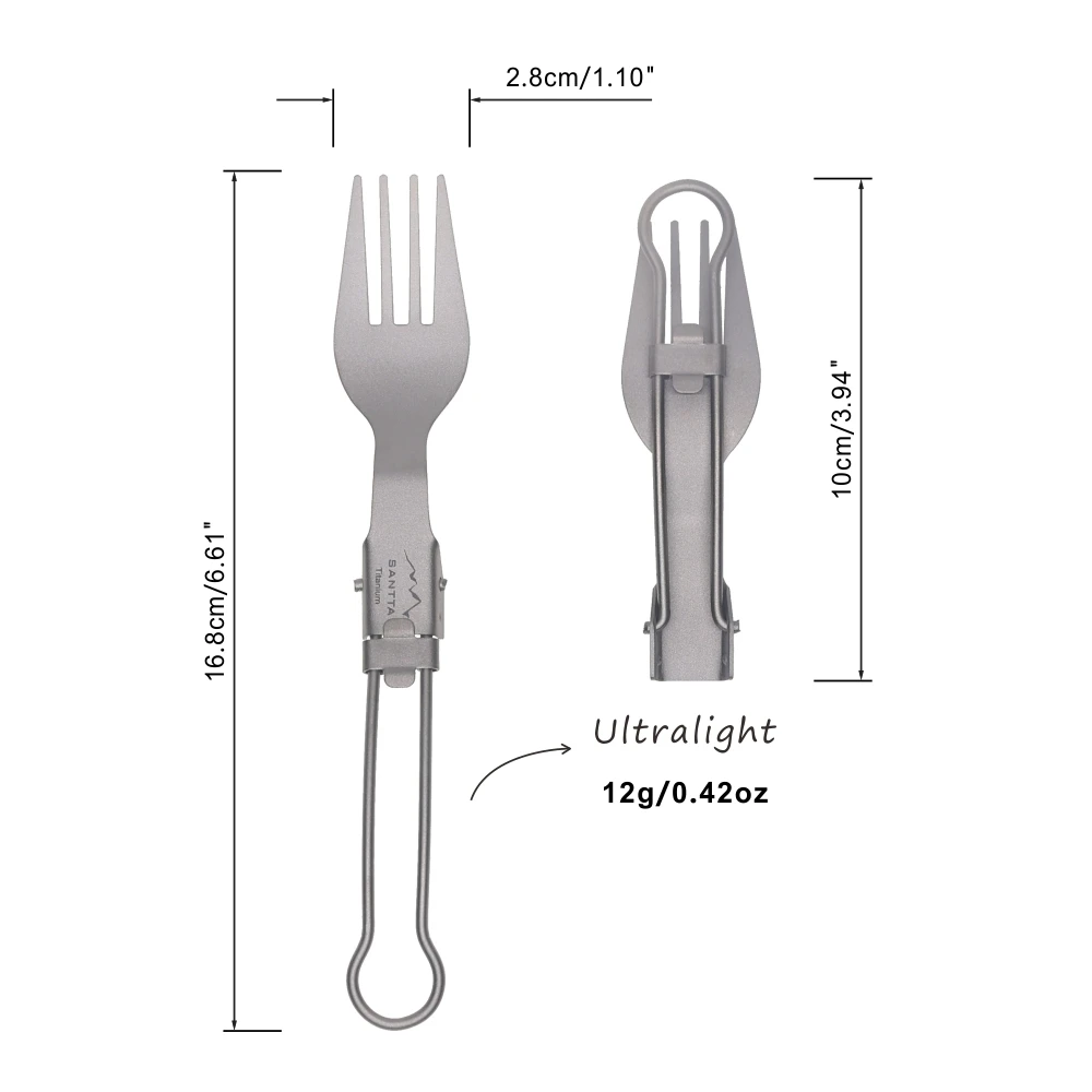 SANTTA Ultra-light Sturdy Camping Fork with Foldable Handle Made of Pure Titanium