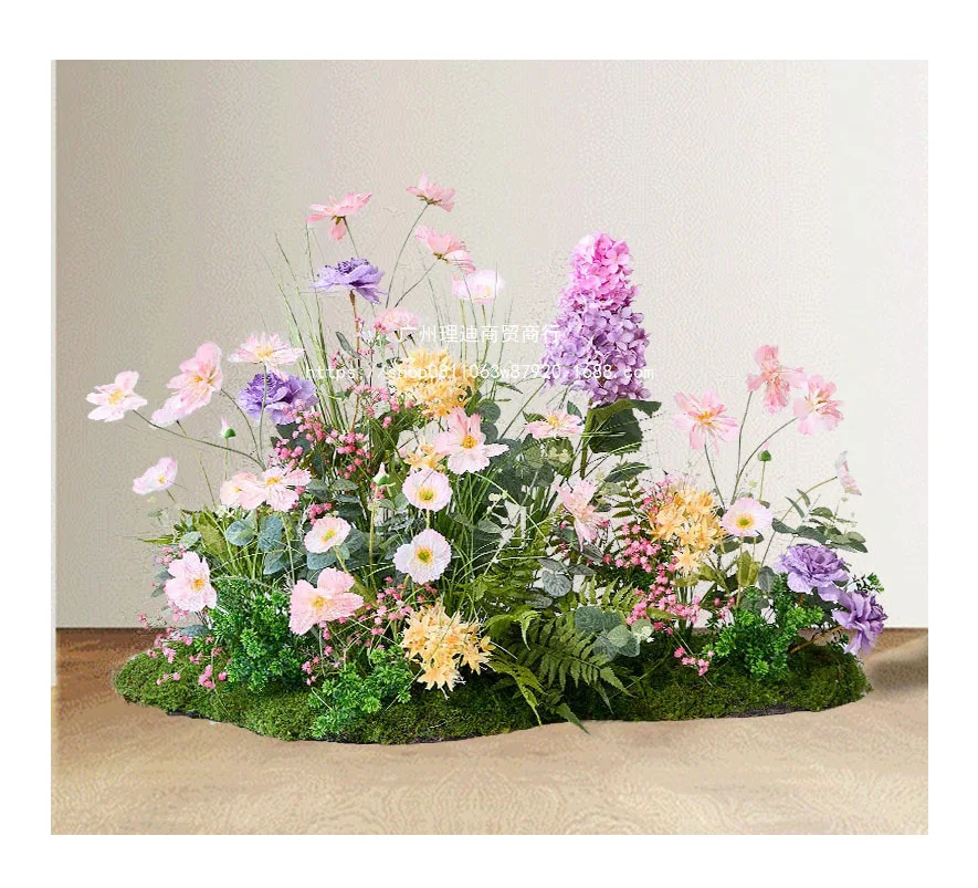 Artificial Flower Restaurant Decoration  Green Leaves White Flower Row Stage Layout Props Silk Table Flower Wedding