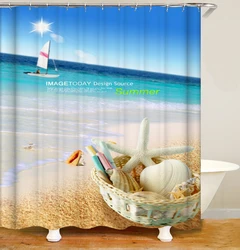 i@home ready made new design 3d fashionably bathroom ocean blue shower curtain island set