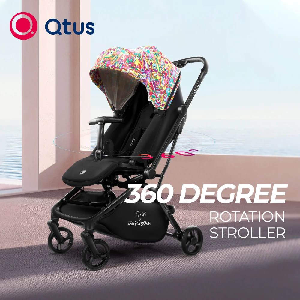 QTUS Lark Pro Compact Stroller, High view / landscape, 360 Rotation Reversible, grows with baby, new born to 4 years, Black