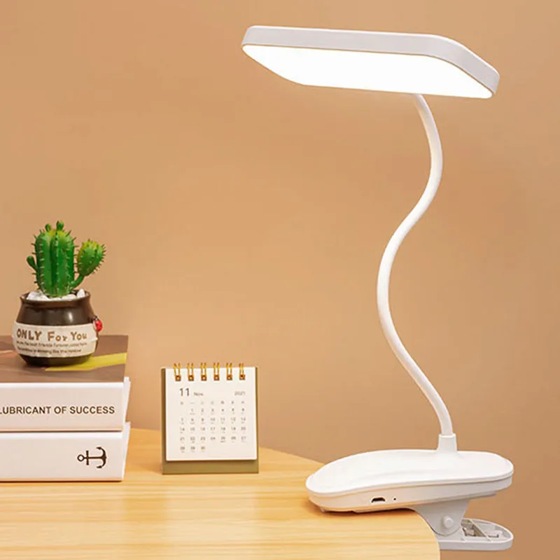 360 Flexible Study Table Lamp with Clip USB Rechargeable Desk Lamp Bedside Night Light for Bedroom Study Reading Office Work