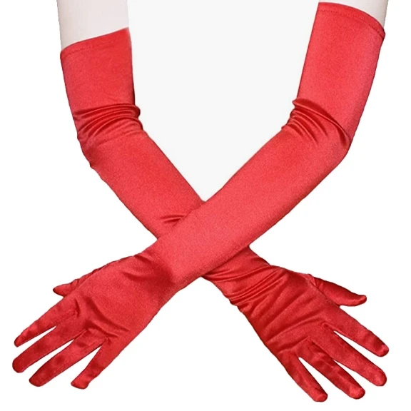 Wedding Bridal Accessories Party Performance Solid Color Stretch Satin Finger Long Gloves Shiny Material Women Fashion Gloves
