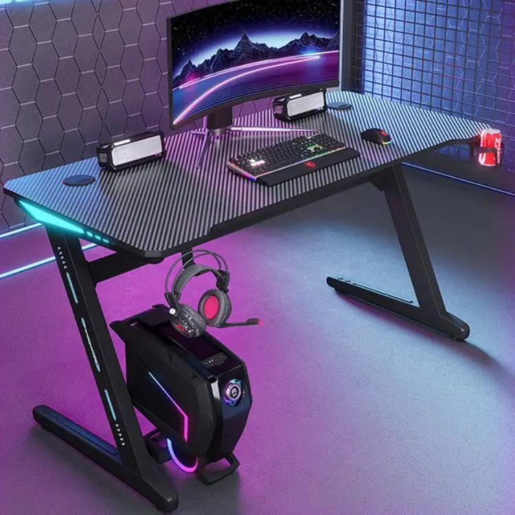 Заводская поставка 1200x600 игровой стол RGB светодиодные фонари для компьютера ПК Рабочий из металла и дерева с безопасной упаковкой