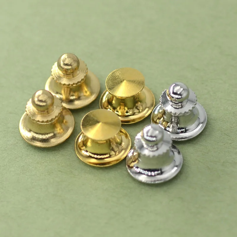 Metal Clutch Clasp Flat Fastener pin back brass tie tacks Locking Label Gold Plated Brass Flat Clutch Pin Backs With Chain