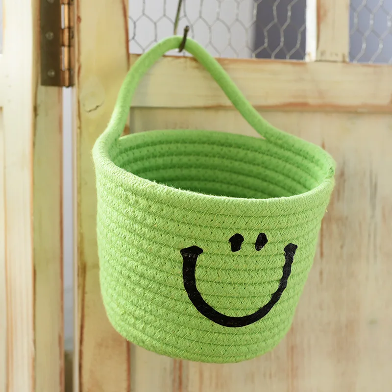 cotton single handle desktop organize smile face door wall hanging storage basket