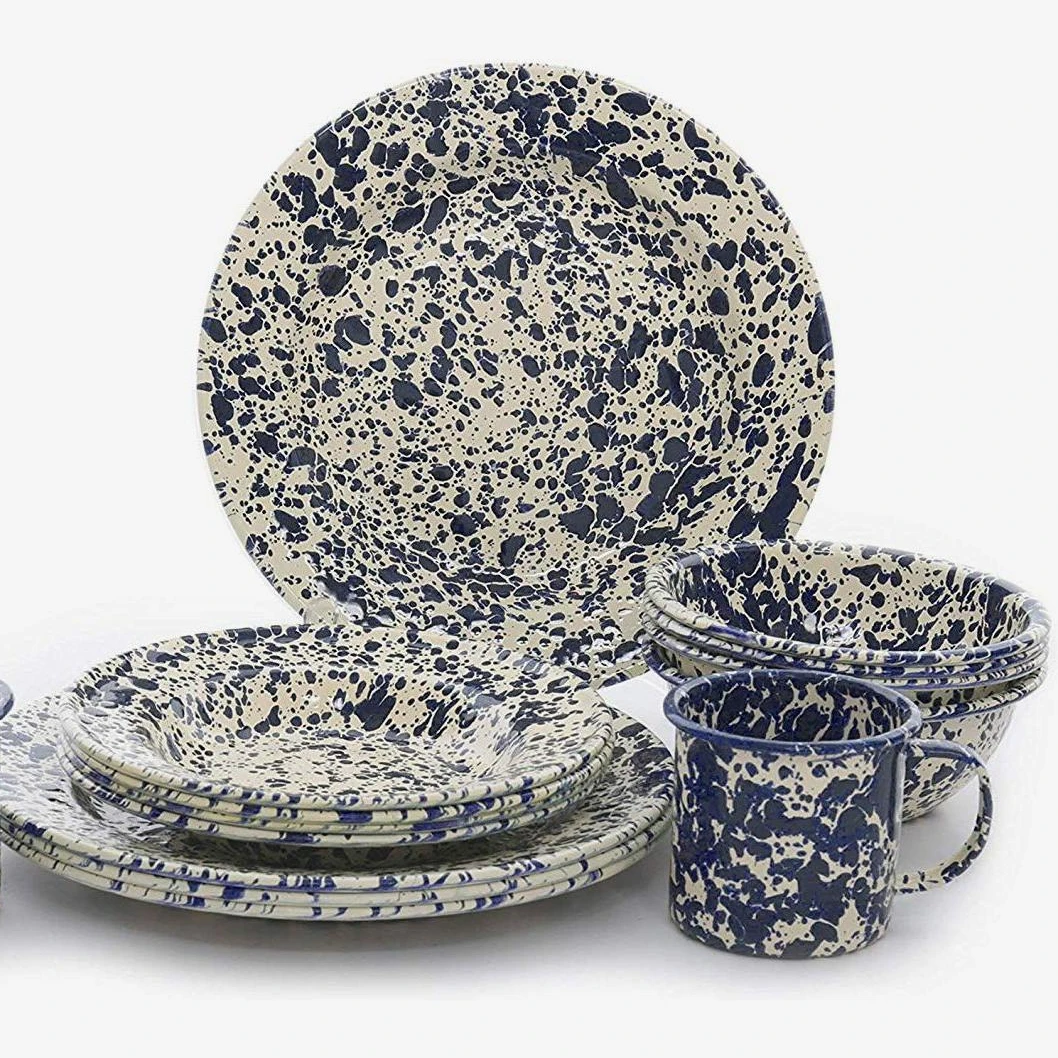 CHL South Korea factory wholesale custom splatter logo colored splash cast Iron steel camping outdoor enamel saucer dish plate