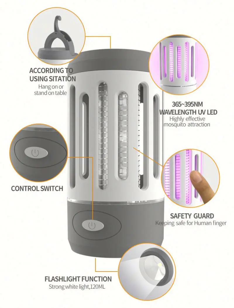 Bug Zapper Outdoor Mosquito Killer Rechargeable Fly Zapper UV Light Fly Traps Indoor Waterproof Camping Flashlight Bug Lights