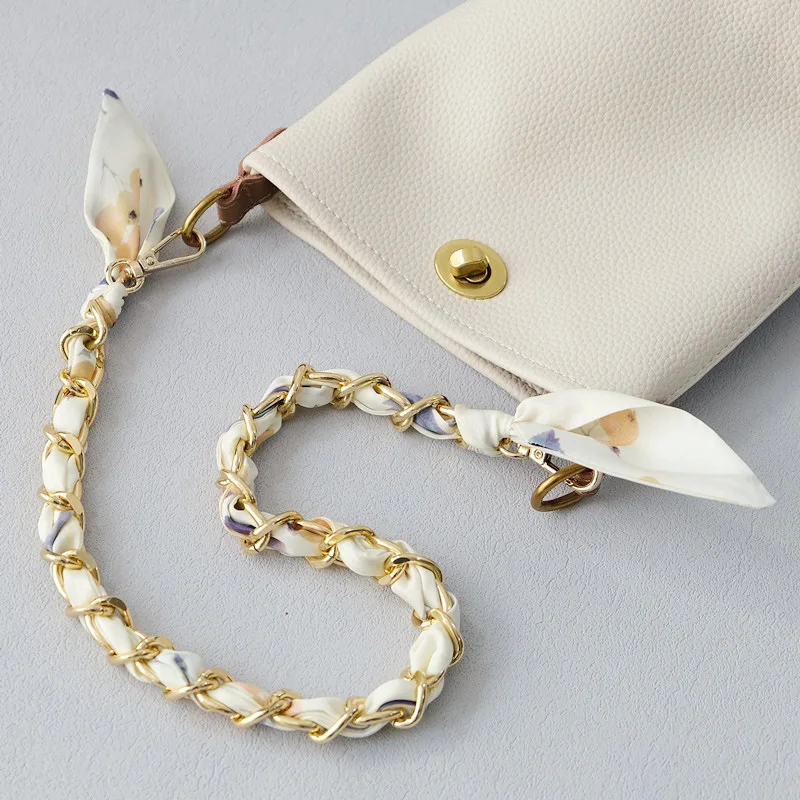 Floral Metal Purse Handle Strap Fashion Women Handbag Decoration Accessory Unique Braided Scarf Metal Chain for Bag Handle