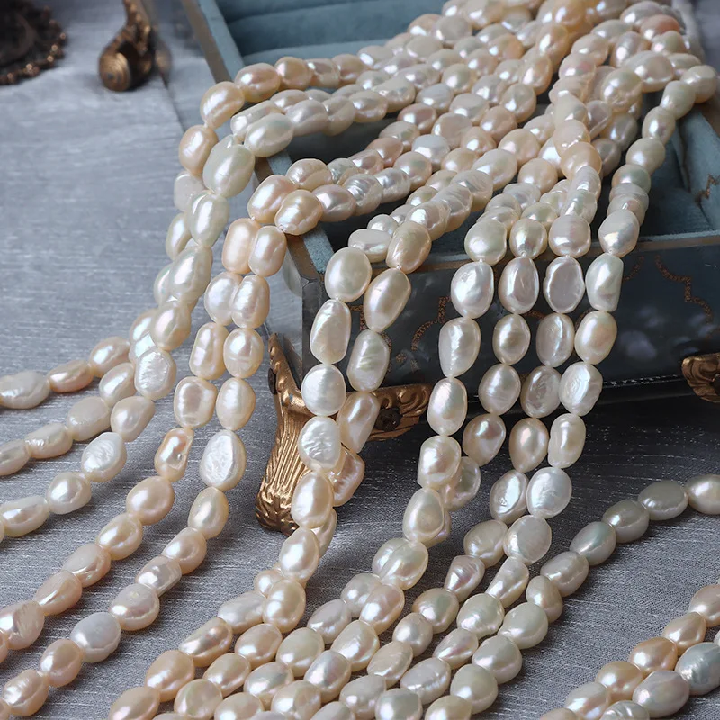 Best-selling Natural pink Gold 8mm straight hole Baroque fresh Water Pearl strand DIY jewelry making material