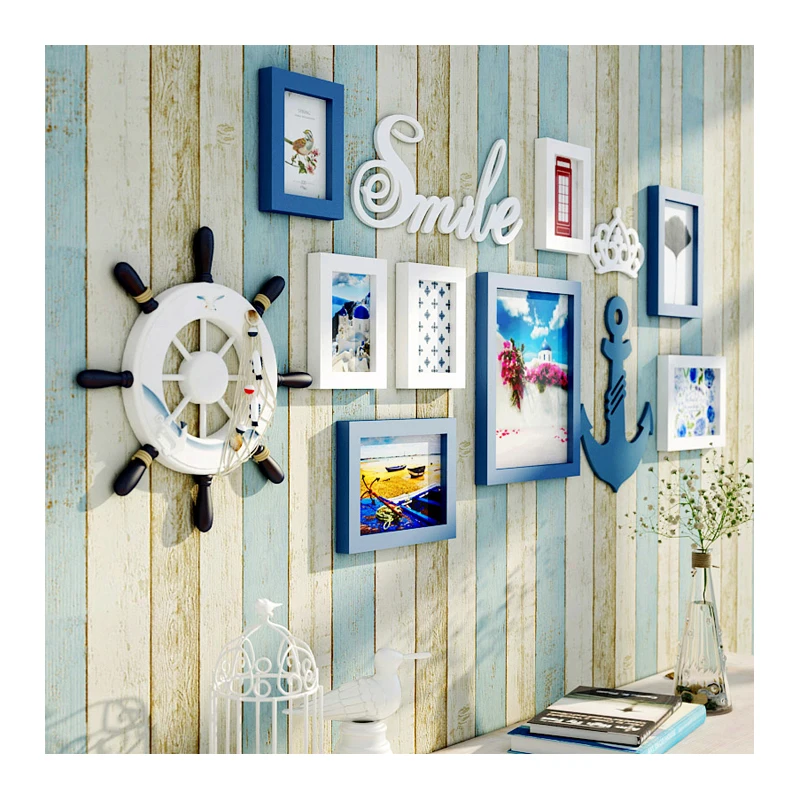 Sweet Aegean Sea Greek Style Blue And White Home Wall Decoration Family Photo Frame Set