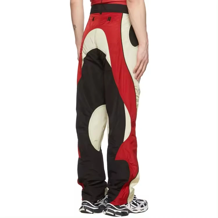 Custom Logo Mens Polyester Sportswear Nylon Panel Patch Work Track Streetwear Trousers Hip Hop Pants