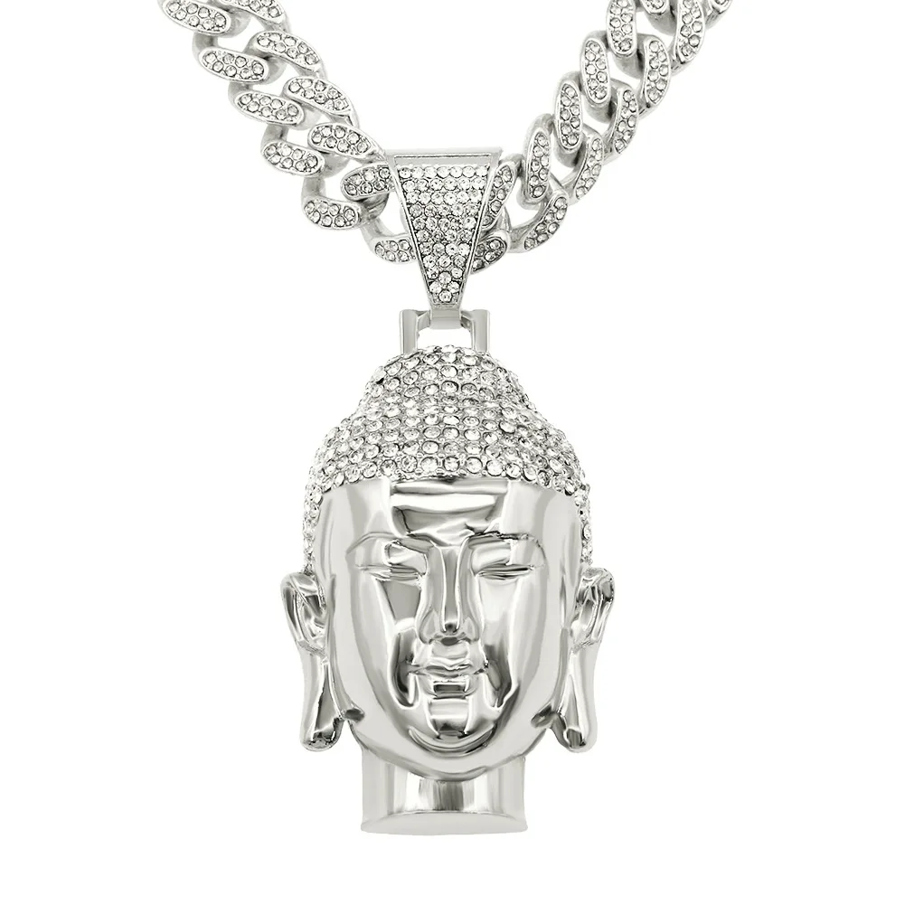 DUYIZHAO Gold Plated Fashion Jewelry Buddha Pendant with Full Rhinestones Cuban Link Chain Hip Hop Jewelry Accessory Gift