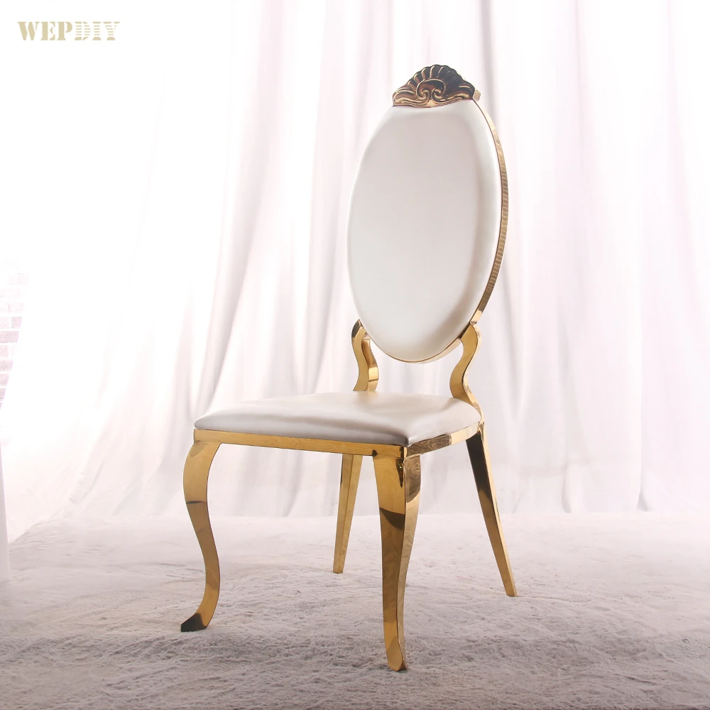 Royal White and Gold Luxury Stainless Steel Hotel Activity Chair Hotel One Stop Stackable Chair