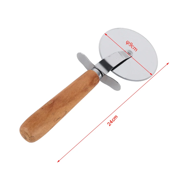 ANJUKE Wholesale Stainless Steel Kitchen Pizza Slicer Tools Natural Wooden Handle Pizza Wheel Wood Pizza Cutter
