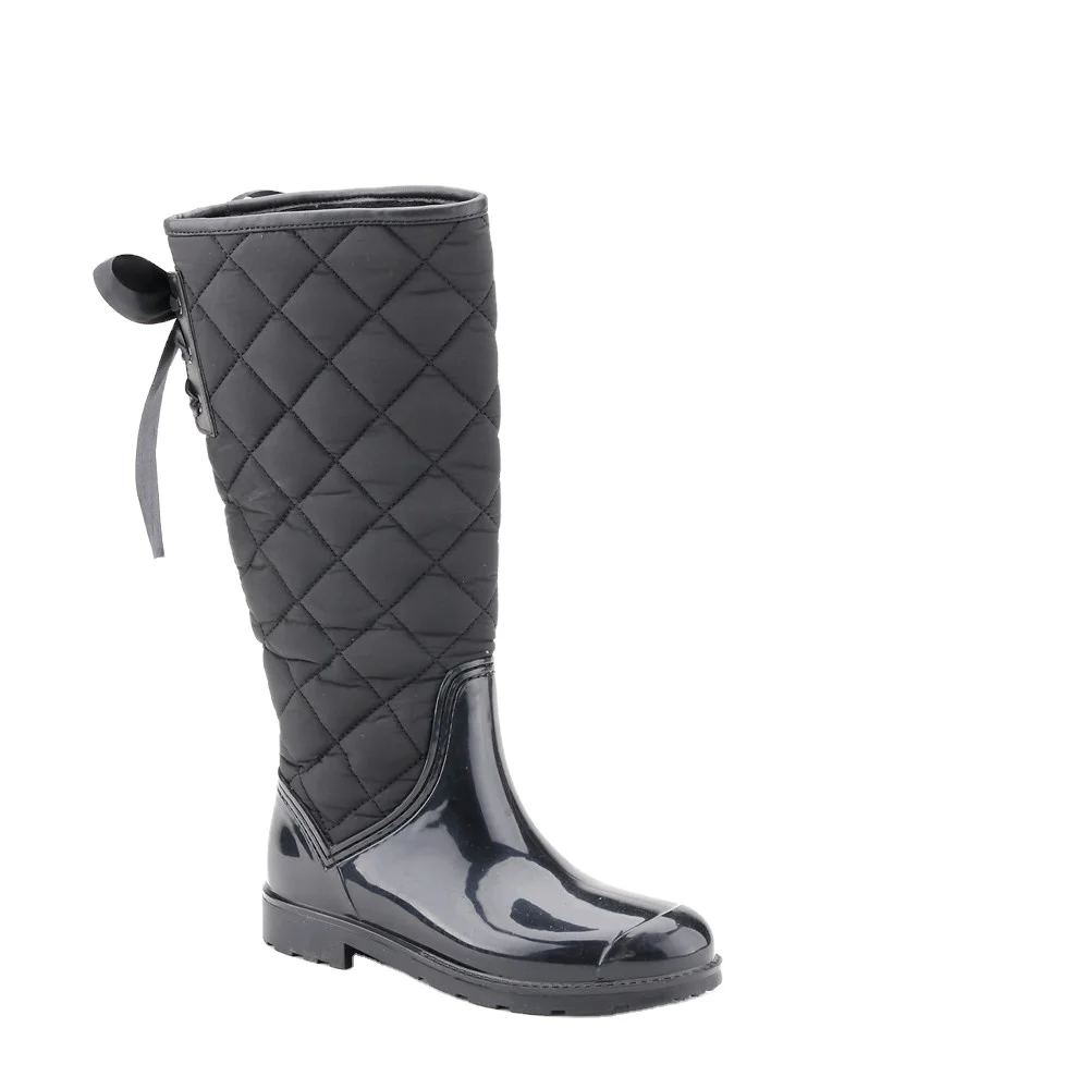 black knee rainboots with bow tie cotton rainboots fashion cool rainboots