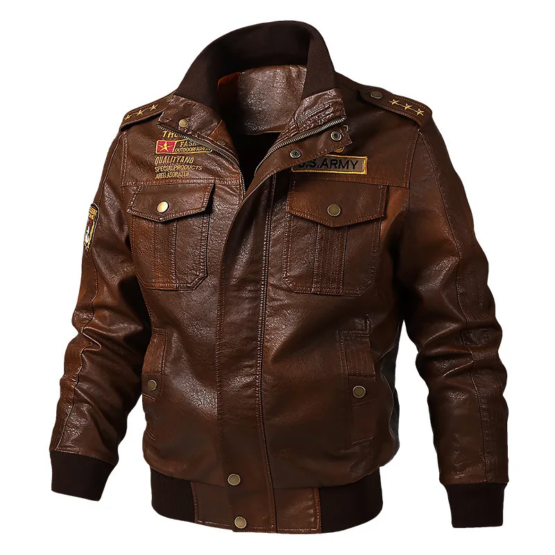 Customizable leather bomber jacket  motorcycle leather jacket men camouflage print tooling jacket