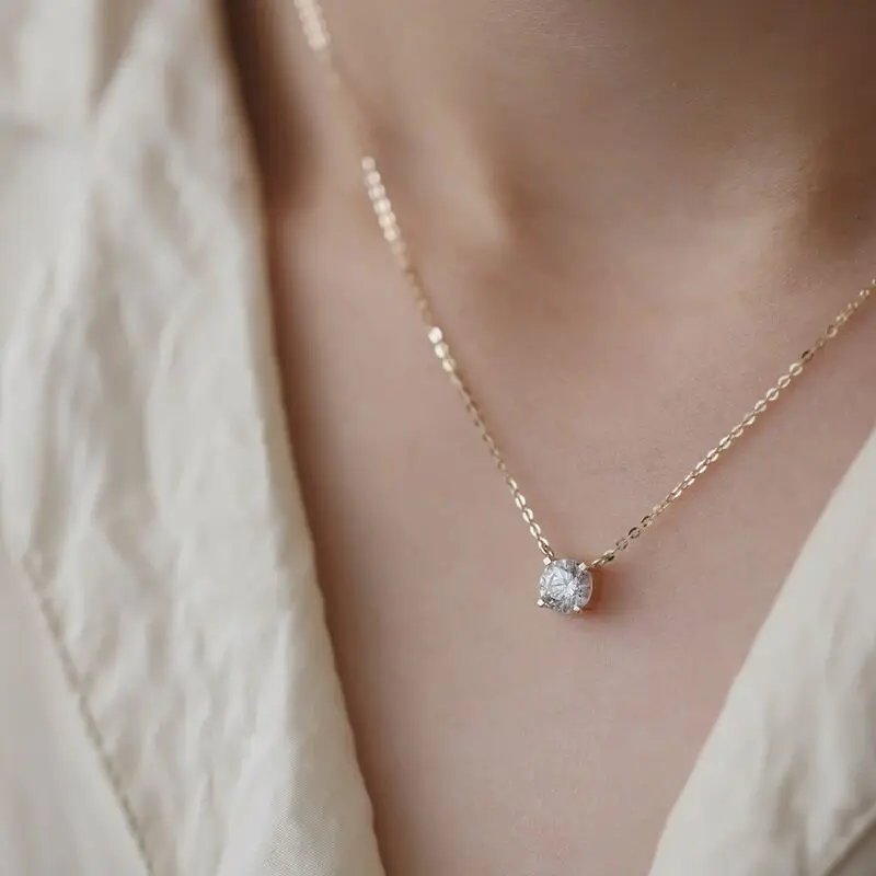 Dainty Diamond Six Claw Zircon 18k Gold Plated Necklace Cubic Zirconia Square Diamond Choker Necklace for Women
