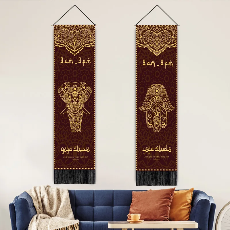 Custom Indian Hippie Elephant Yoga Meditation Goddess Long Tapestry Vertical Wall Hanging with Tassel