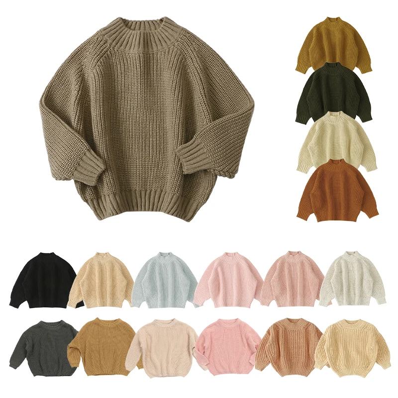 Toddlers Long Sleeve Winter Oversize Baby Sweater Top Full Standard Solid 100% Cotton 7 GG 5 Pcs Kids Pullover Knit Sweater