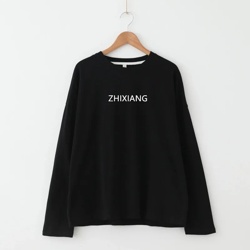 print cotton long sleeve loose high quality fashion t shirt tshirt oversize white t shirt free size for spring clothes women