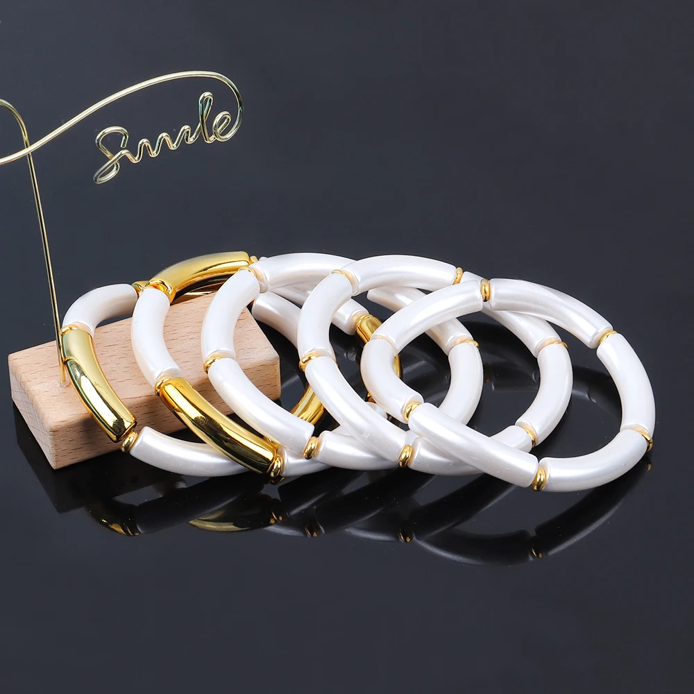 Wholesale Original Metal Septum Pearl White Gold Pipe Bead Custom Acrylic Bracelet For Women Unisex