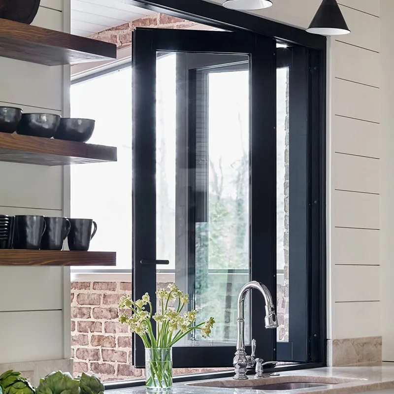 Commercial Bi Fold Up Windows Outward Vertical Folding Black Aluminium Doors Window