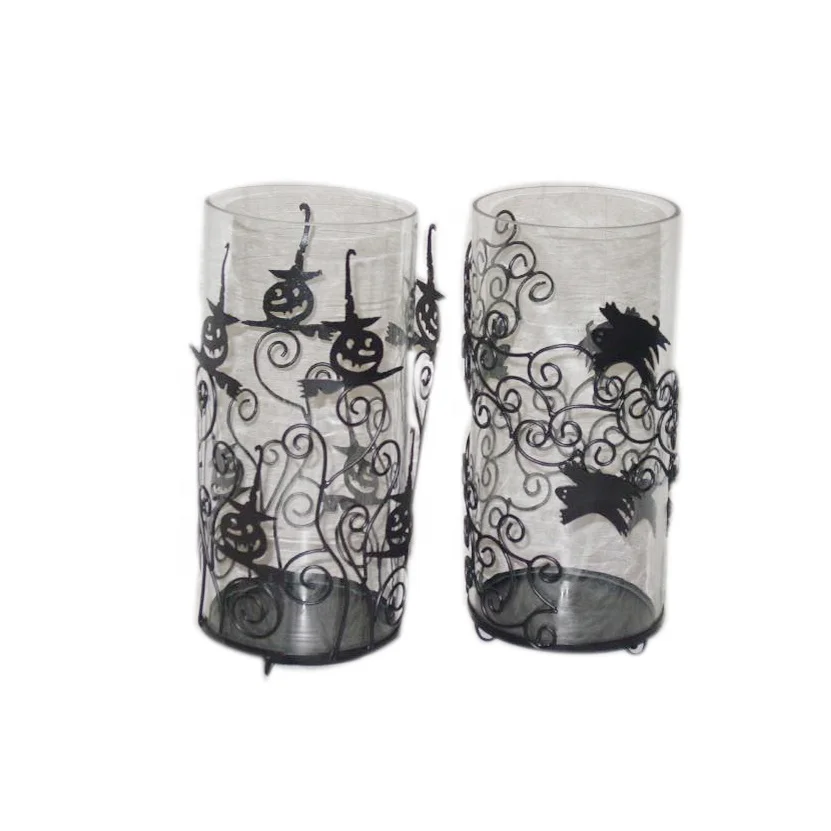 Top quality fashionable new arriavel modern trending Dancing Cat Design Halloween Colored Glass Candle holder