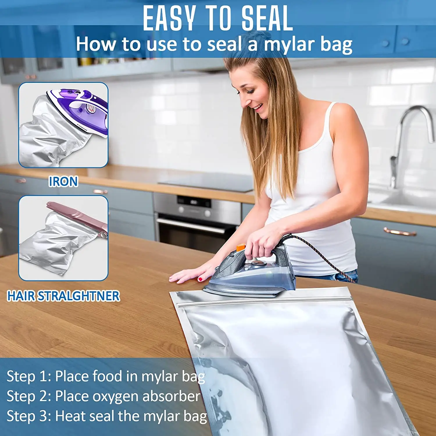 Reusable Mylar Bags with  Oxygen Absorbers for Food Storage Long Term 8.7 Mil Gallon Aluminum Foil custom printed