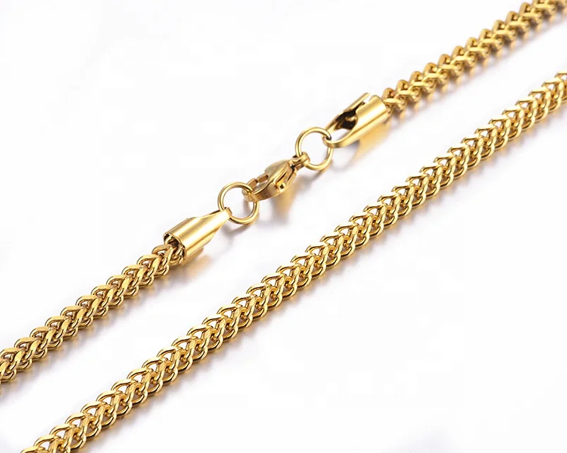 Hip hop franco box chain Italy solid stainless steel with real 18k yellow gold plated anti-sizes necklaces suppliers