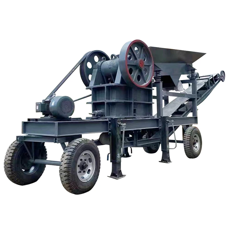PE250x400 mobile jaw crusher machine with vibrating feeder and conveyor belt for sale