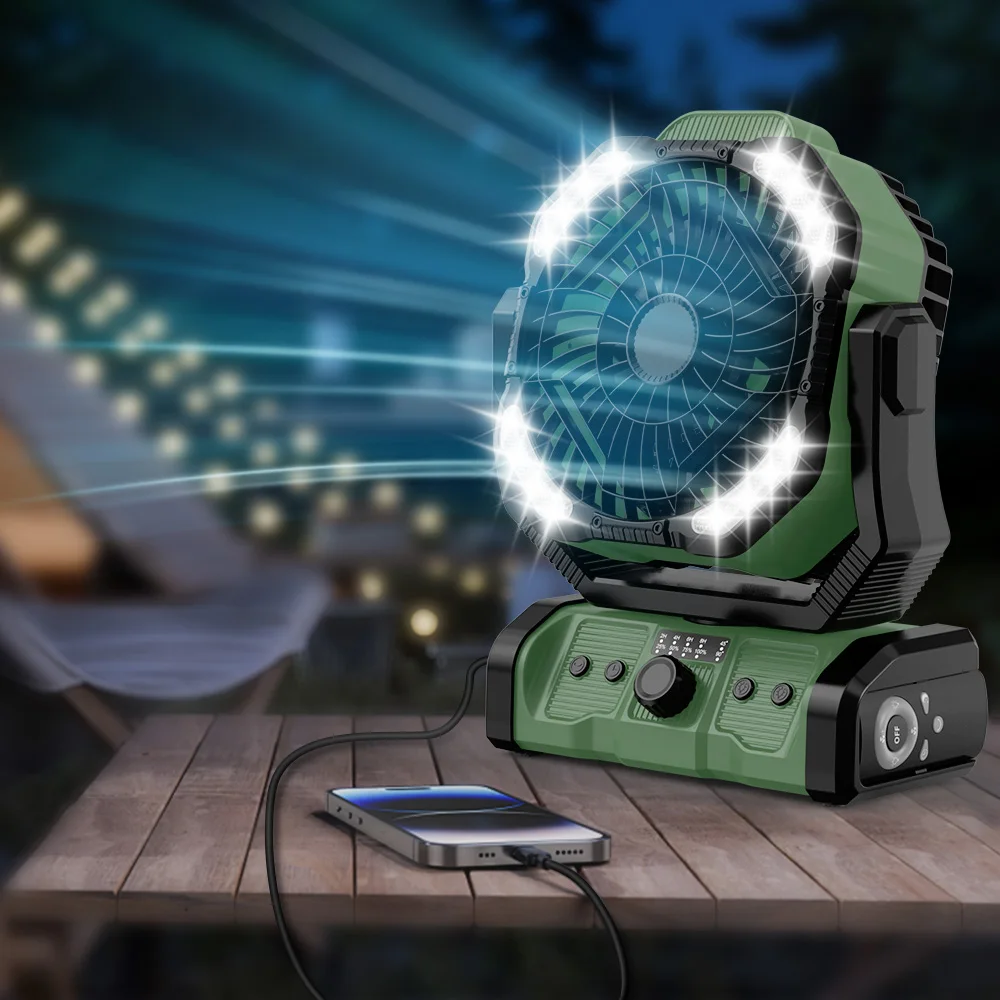 DELI Double Motor Camping Fan 20000mAh Battery With Led Lights USB Rechargeable Fan Automatically Oscillating Tent Outdoor Fan