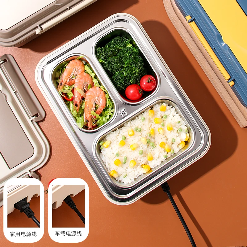 3 compartment 1200ml stainless steel 304 smart car portable office heated no leak electric lunch box food warmer