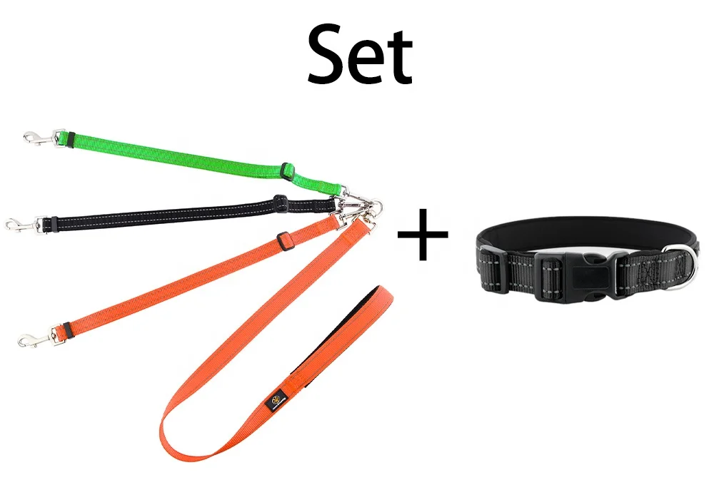 Hot Sales Custom Pet Dog Leash Reflective Strip Design 3 Traction Head Nylon Dog Leash Easy Control 3 Dogs