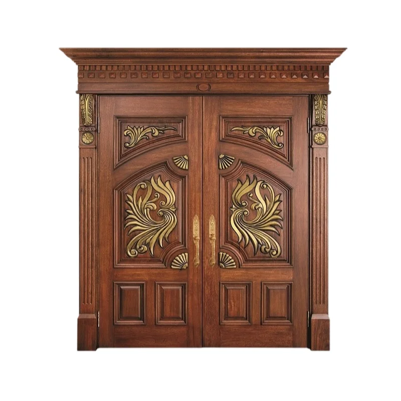 Outside door solid wooden double door for villa luxury entry wood door