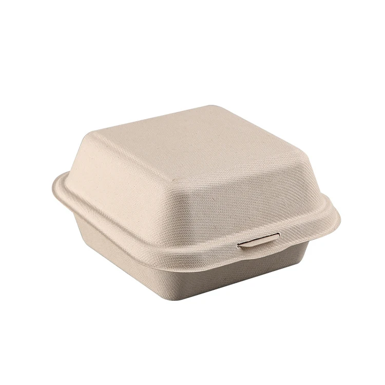 Biodegradable Brown Lunch Food Hamburger Clamshell Burger Paper Box 6 7 8 Inch Disposable Sugarcane Bagasse Paper Plates Bowls